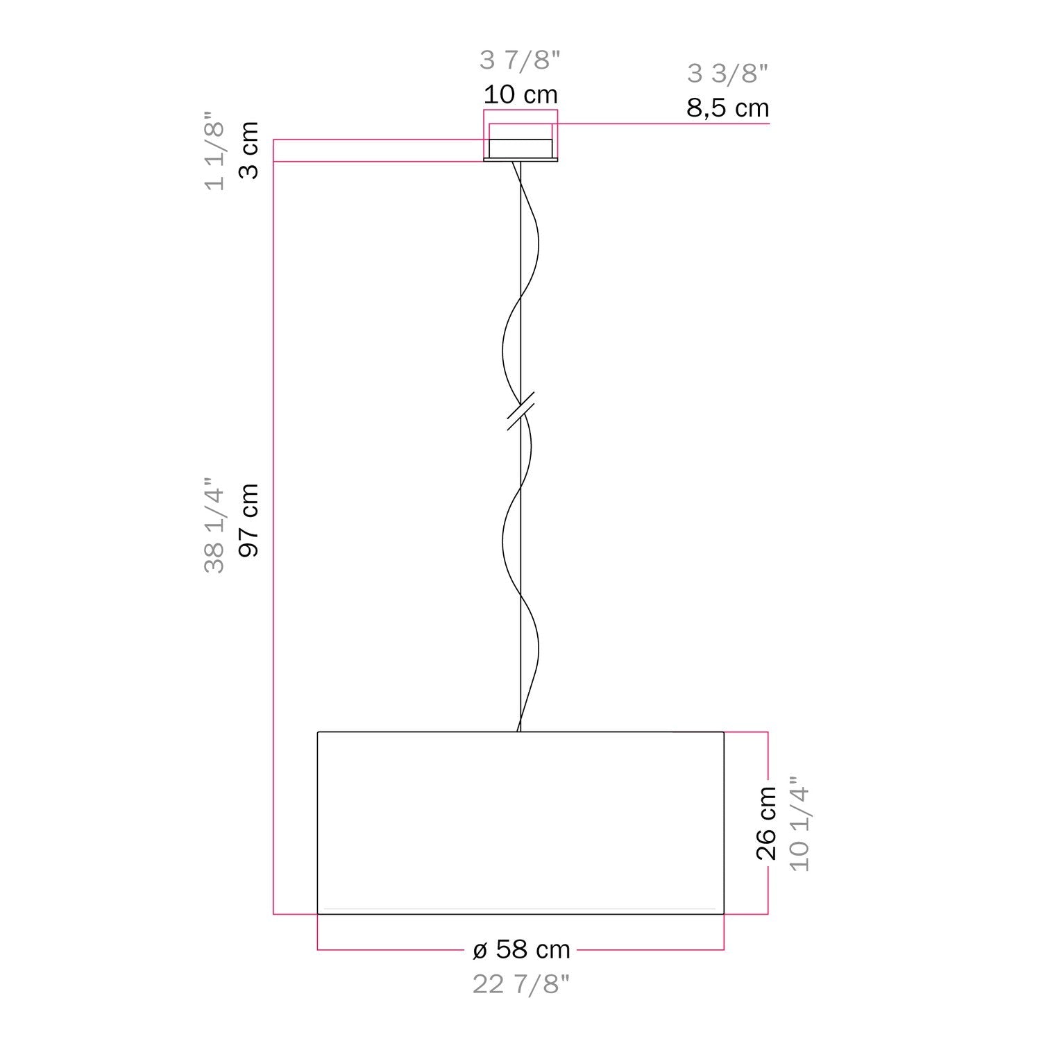 Lampada a sospensione con paralume in tessuto Cilindro Large - Made in Italy - Arenal Bordeaux Si