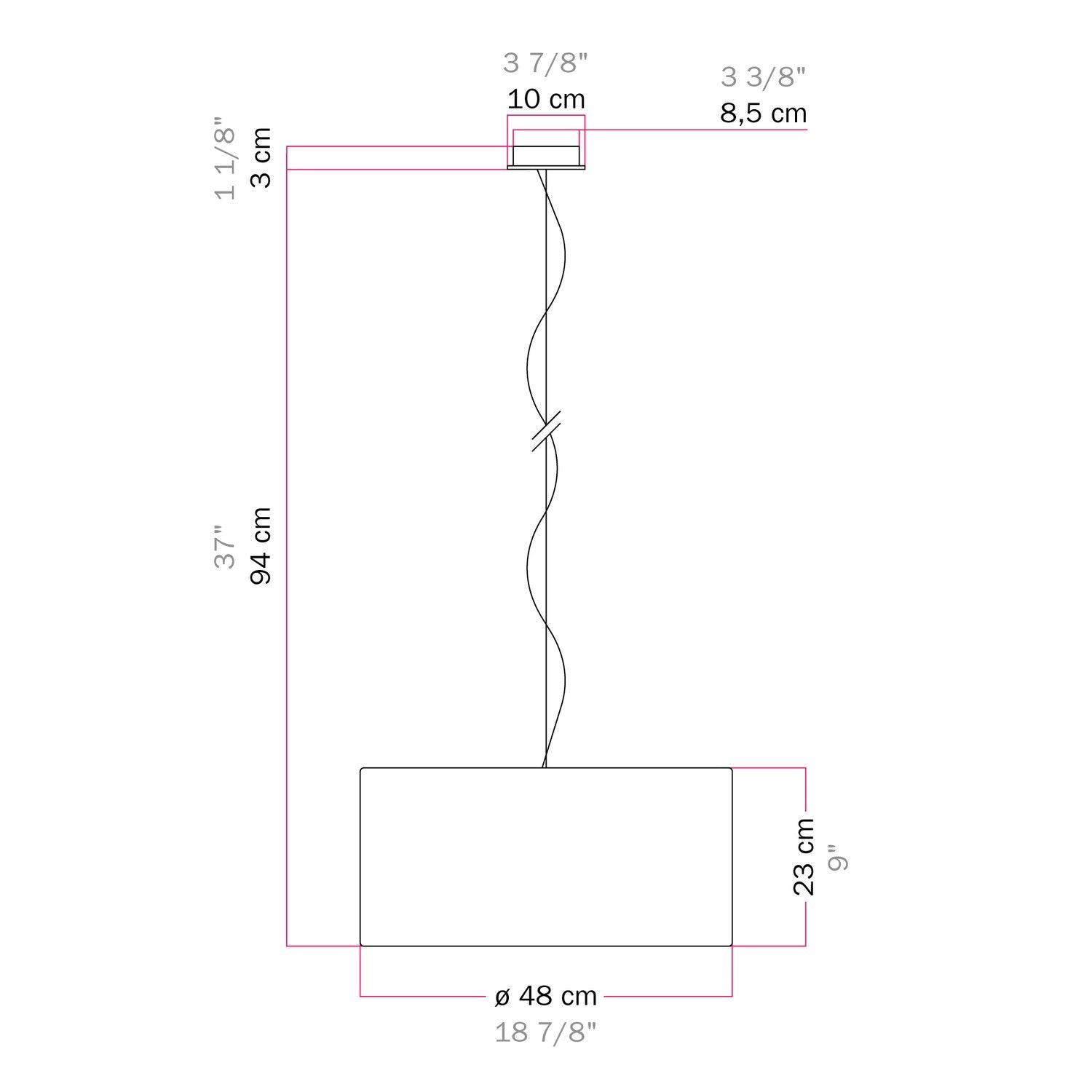 Lampada a sospensione con paralume in tessuto Cilindro Medium Juta chiara - Made in Italy No