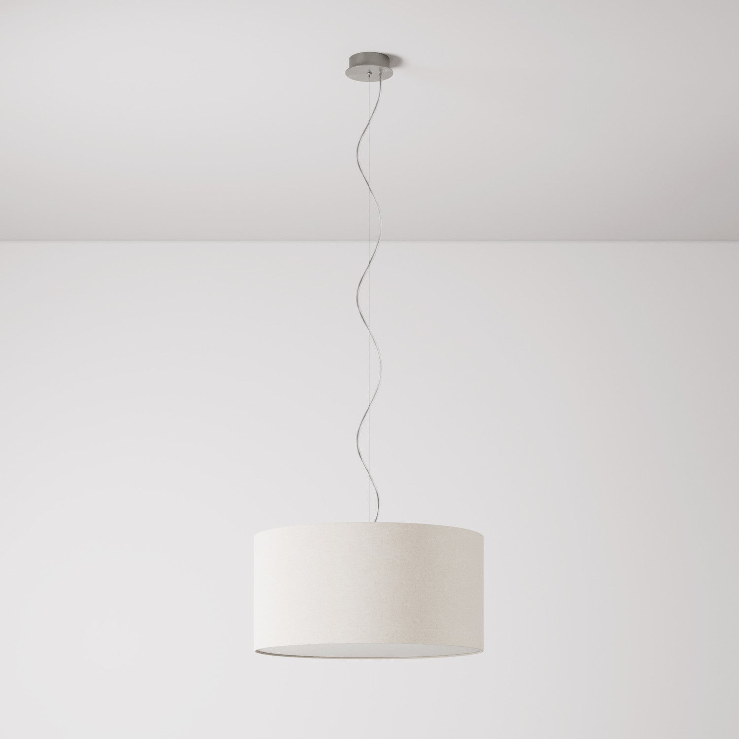 Lampada a sospensione con paralume in tessuto Cilindro Medium - Made in Italy - Lana Sabbia Si