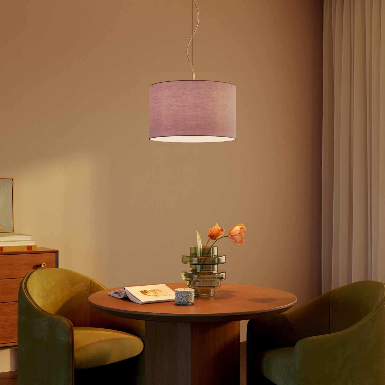 Lampada a sospensione con paralume in tessuto Cilindro Small - Made in Italy - Teletta Lilla No