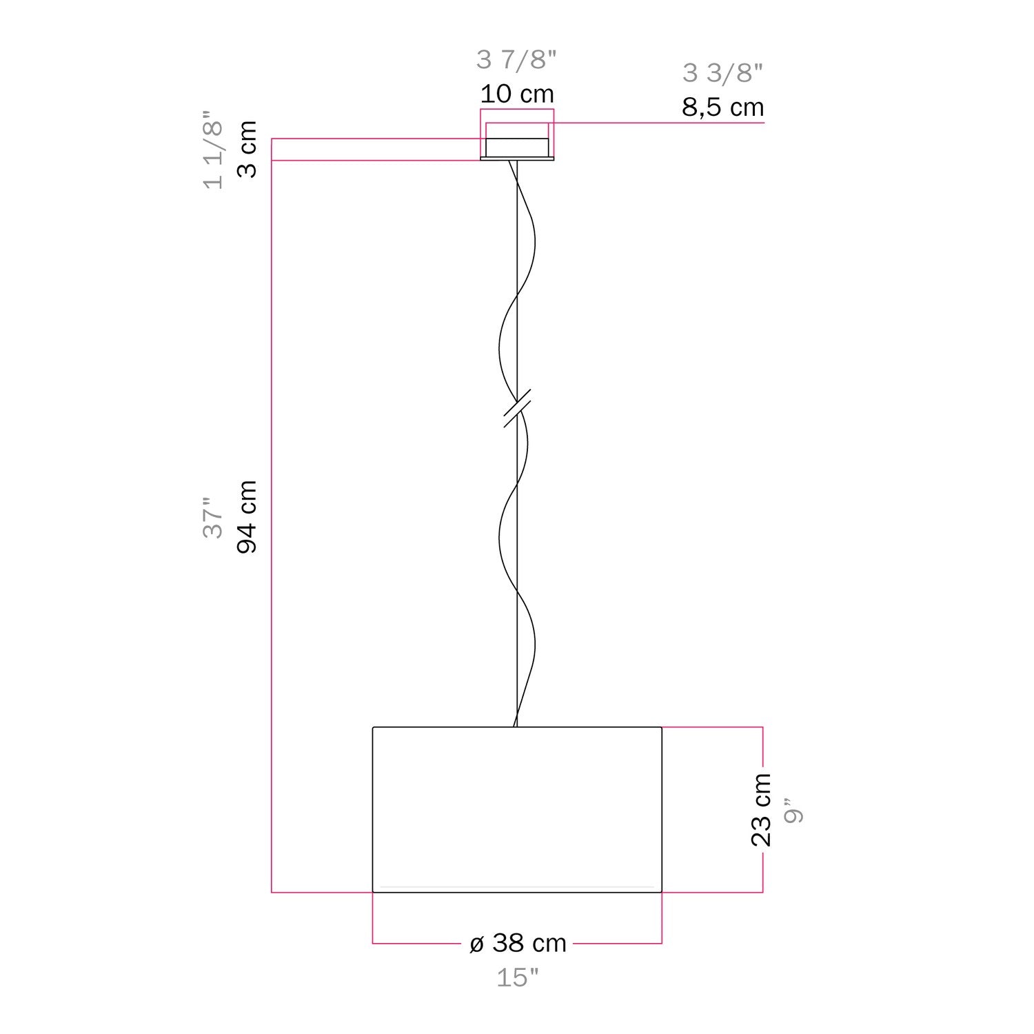 Lampada a sospensione con paralume in tessuto Cilindro Small Teletta azzurro severo - Made in Italy Si