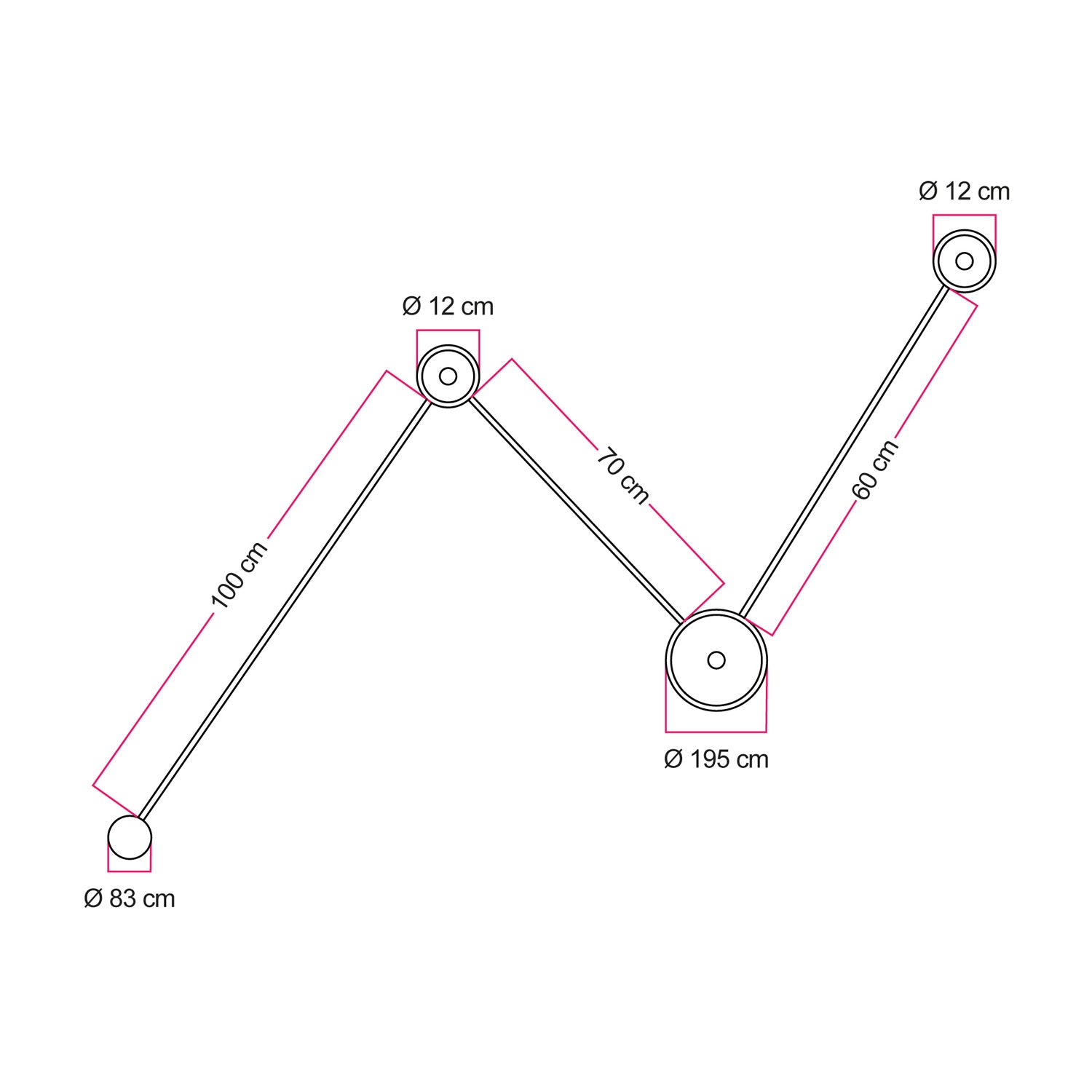 Lampada da parete Spostaluce con 3 lampadine Ghost e cavo nero e oro