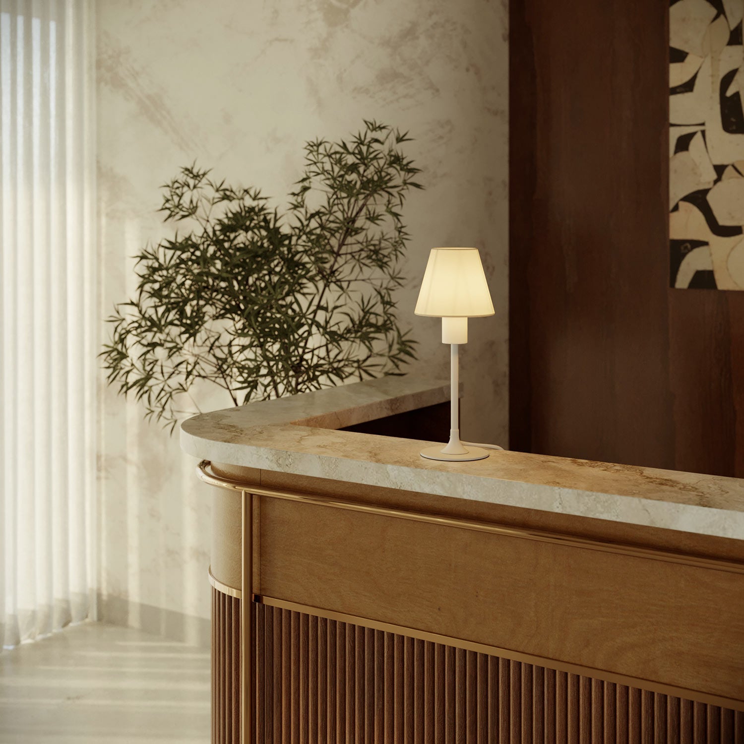 Lampada da tavolo MAG-Y con base metallica tonda e predisposizione per paralume - Bianco opaco