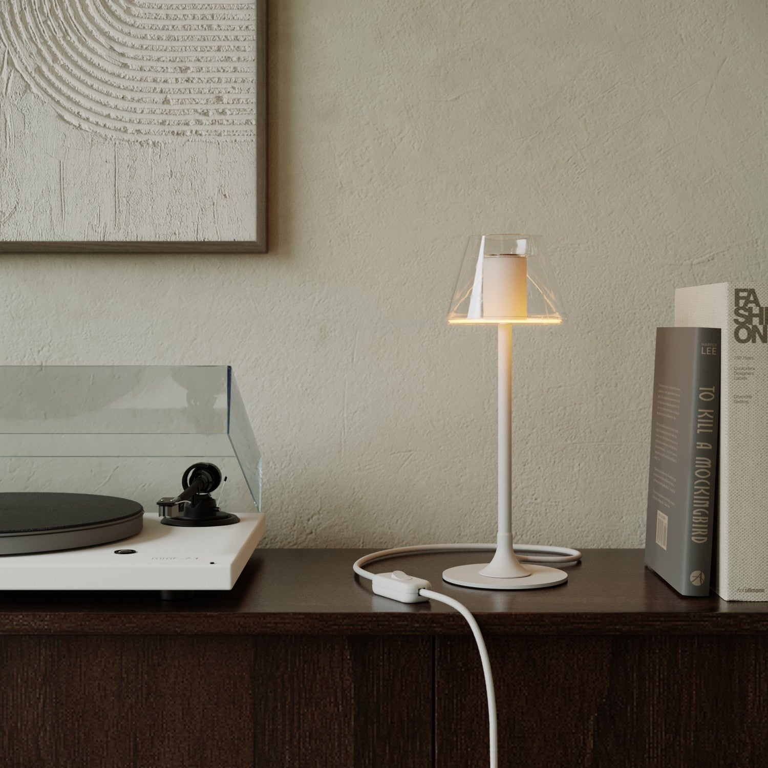 Lampada da tavolo MAG-Y G07 con base metallica tonda - Bianco Opaco