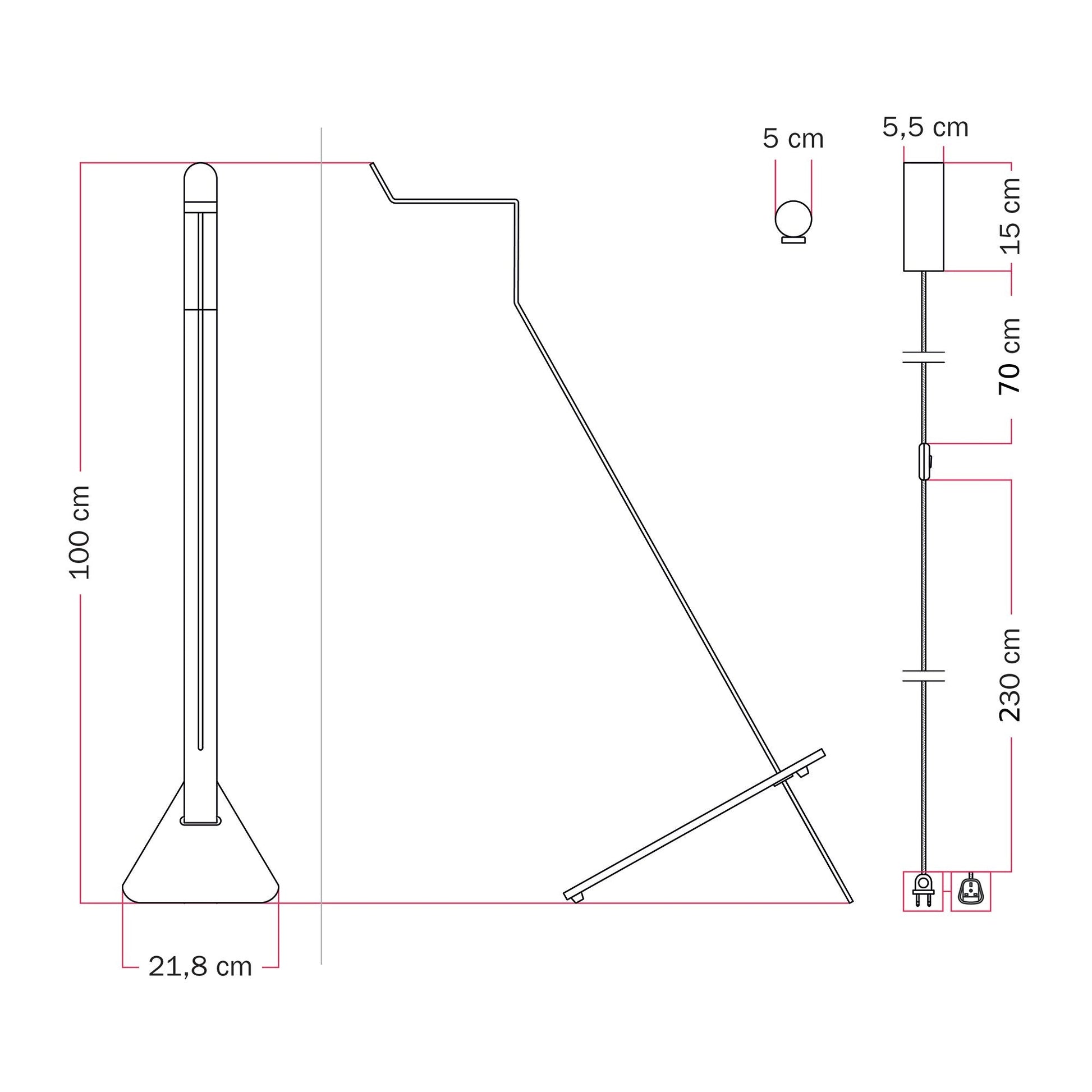 Lampada da terra inclinabile con faretto magnetico orientabile - Mario Tubo - Arancione
