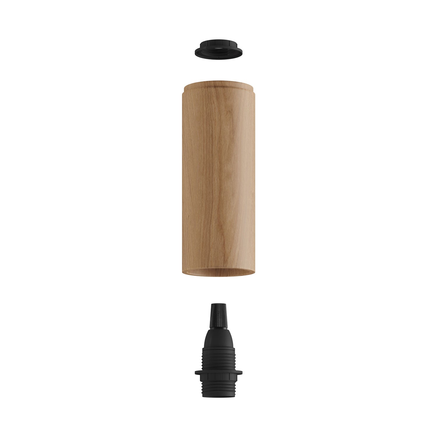 Lampada Fermaluce Flex 30 con mini rosone in legno e faretto con paralume Tub-E14 - Neutro