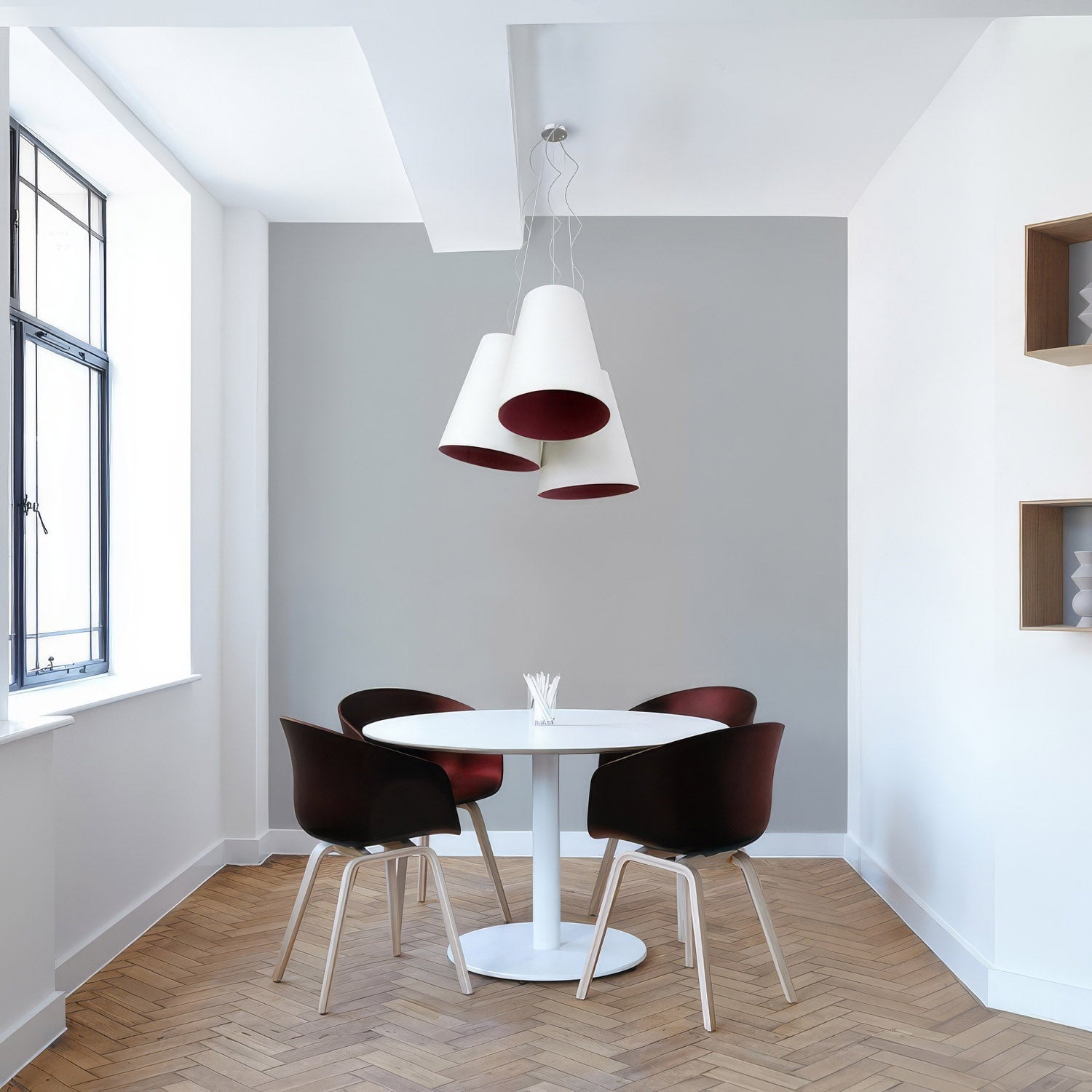 Lampadario Trittico con paralumi a cono bicolore Nocciola e Bordeaux - Made in Italy