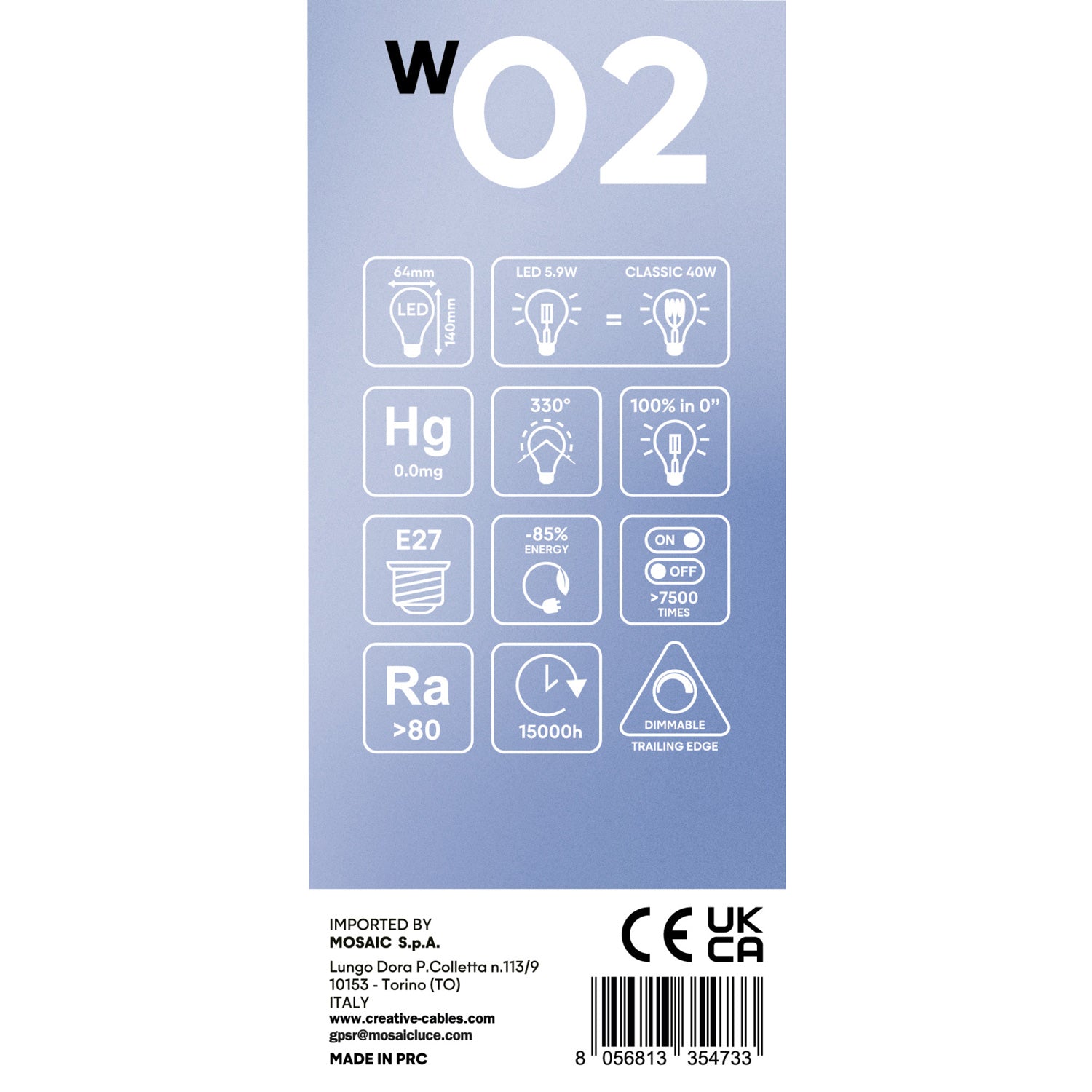 Lampadina LED Filamento Bianco Edison ST64 5,9W 500Lm E27 2700K Dimmerabile - W02
