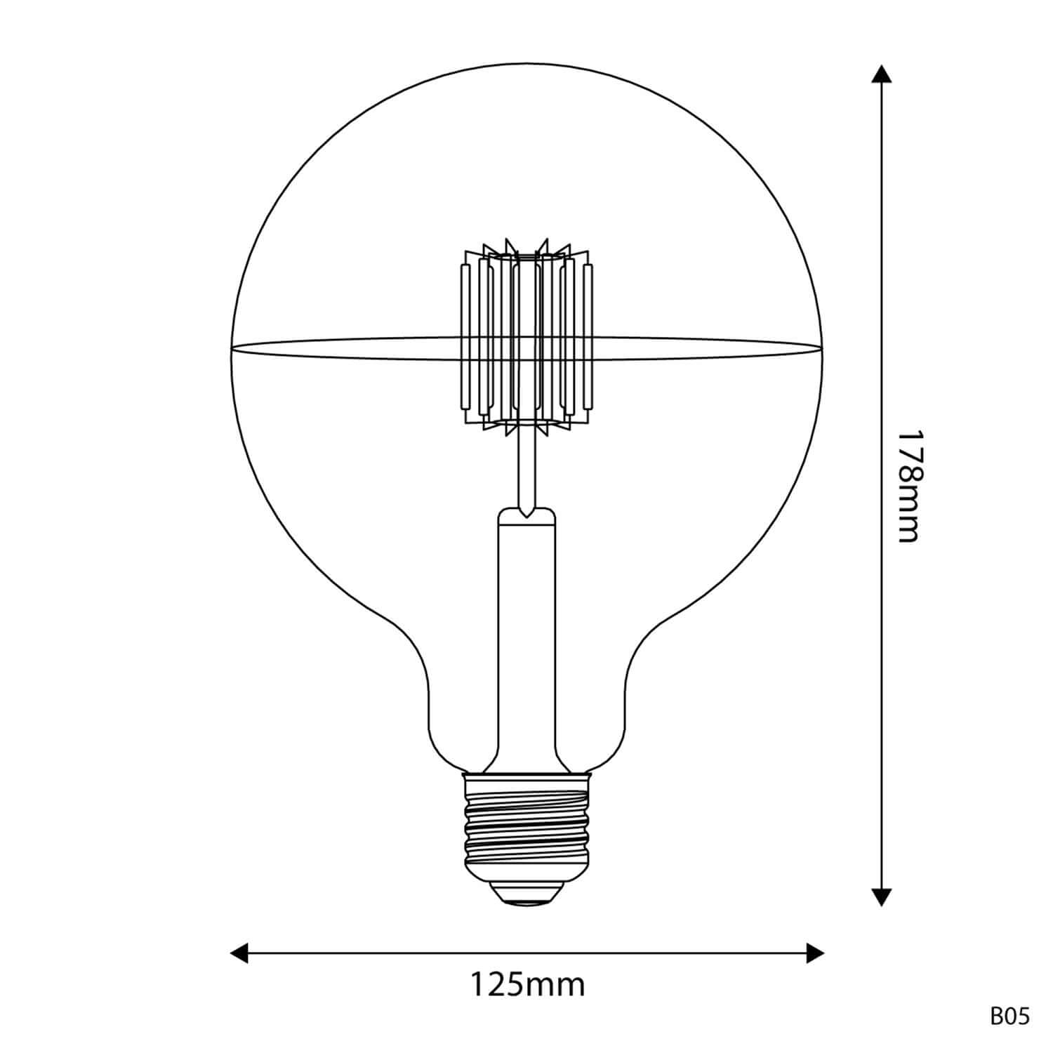 Lampadina LED Mezza Sfera Argento Linea 5V filamento corto Globo G125 1,3W 110Lm E27 2500K Dimmerabile - B05