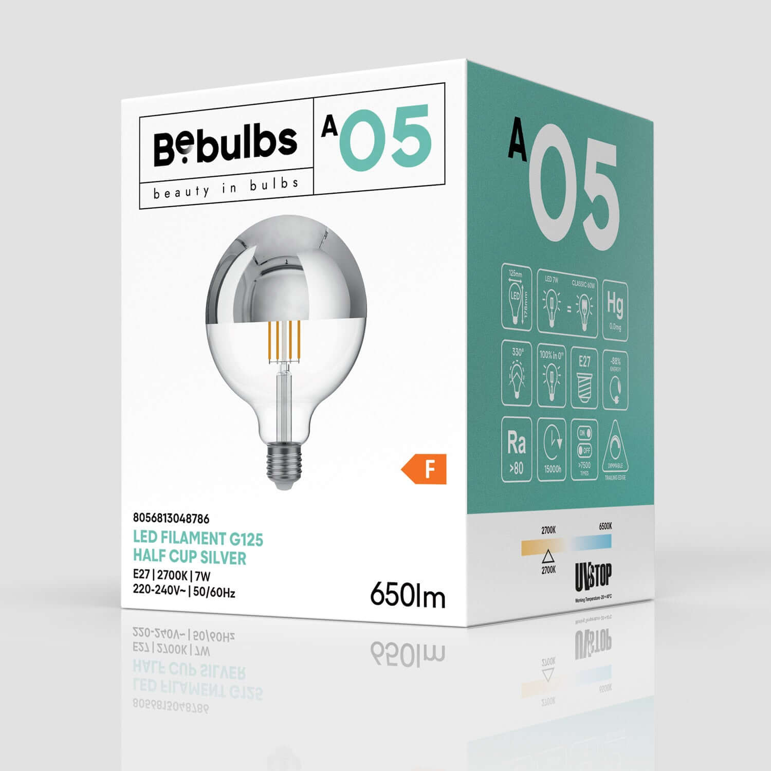 Lampadina LED Mezza Sfera Argento Globo G125 7W 650Lm E27 2700K Dimmerabile - A05