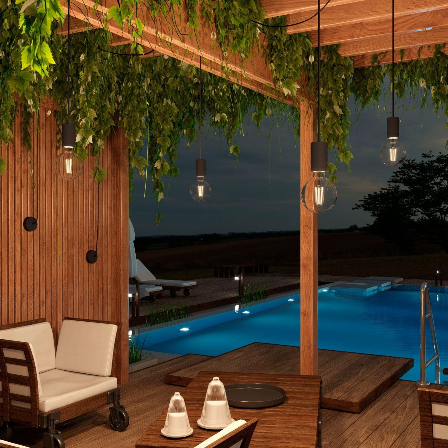 Modulair ELEGANT Lampada da esterno con 5 m cavo tessile, decentatore, rosone e portalampada IP65 waterproof - Nero