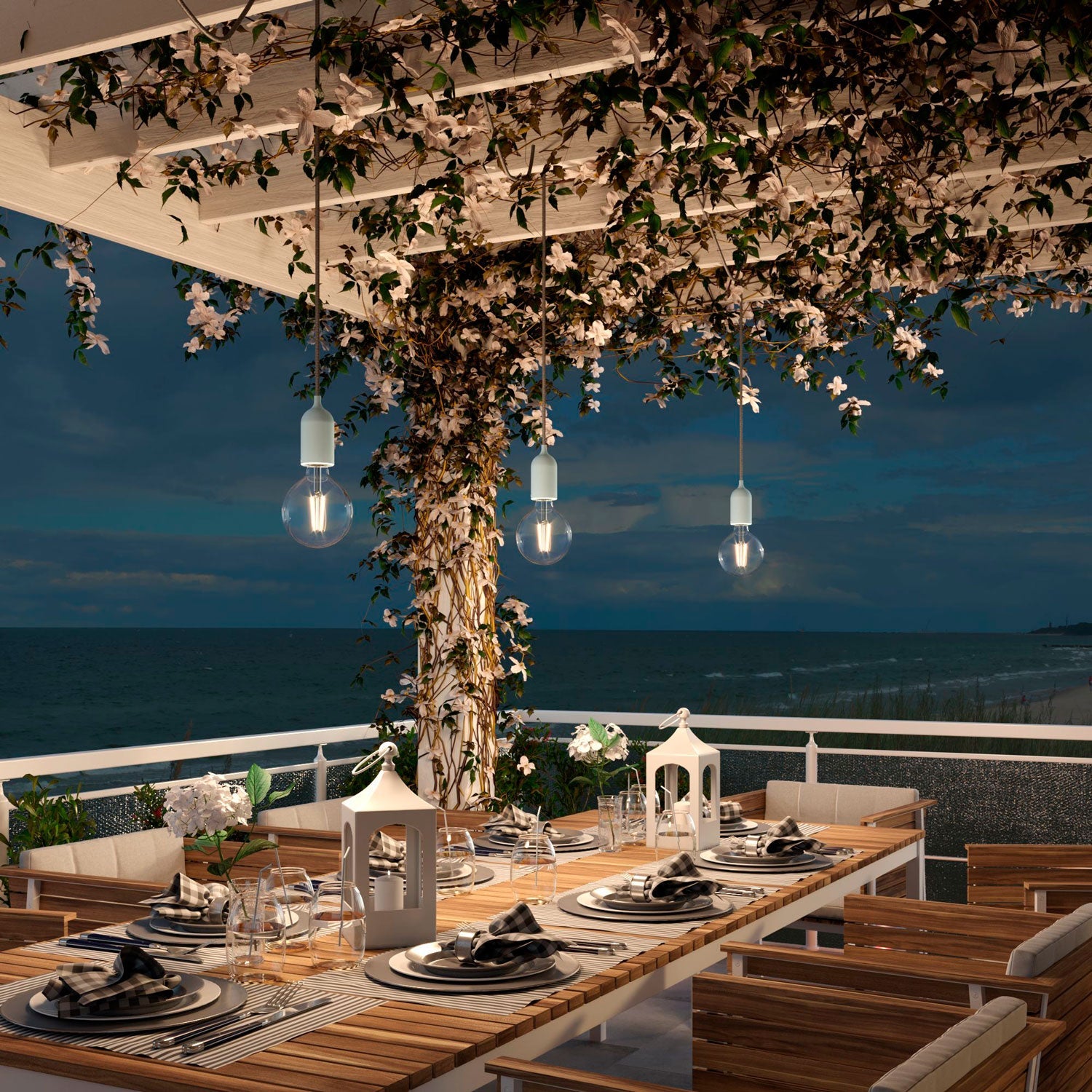 Modulair PASTEL Lampada da esterno con 5 m di cavo, decentatore, rosone e portalampada IP65 waterproof - Blu carta da zucchero