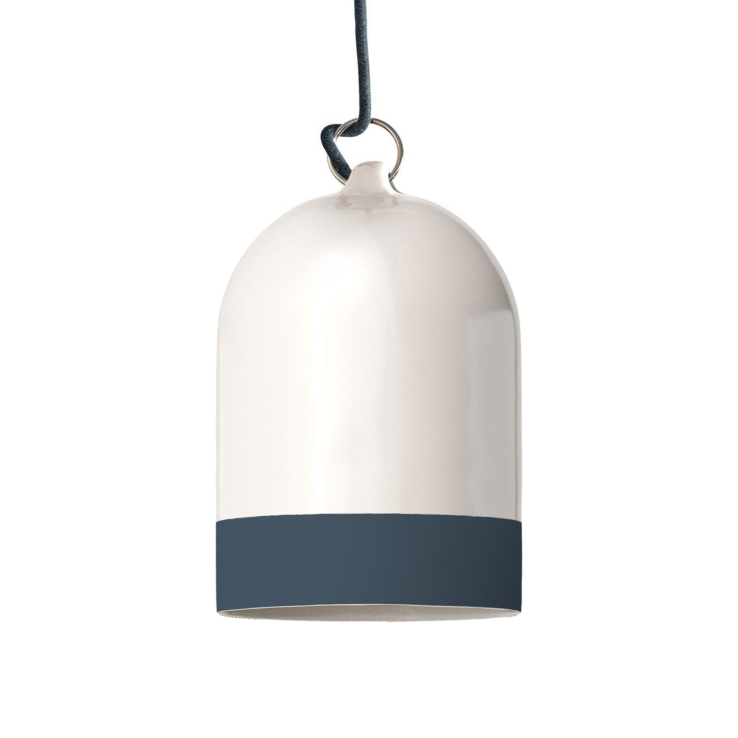 Paralume Campana Mini XS bicolore in ceramica Bianco e Petrolio, collezione Materia - Made in Italy