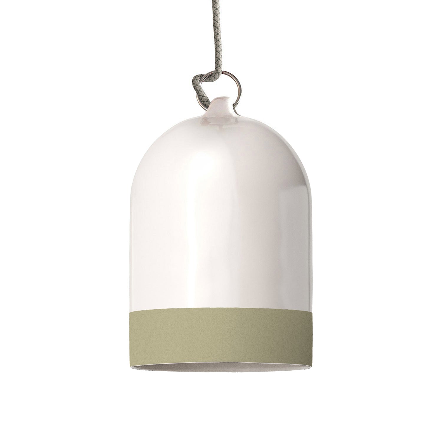 Paralume Campana Mini XS bicolore in ceramica Bianco e Verde salvia, collezione Materia - Made in Italy