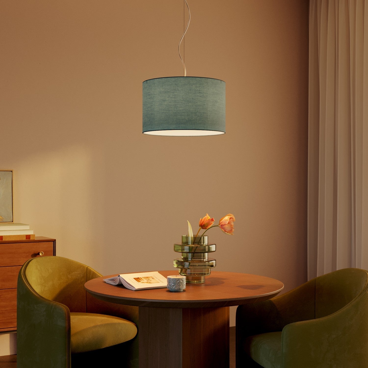 Paralume Cilindro L in tessuto con attacco E27 - Made in Italy - Teletta Verde Dubbio