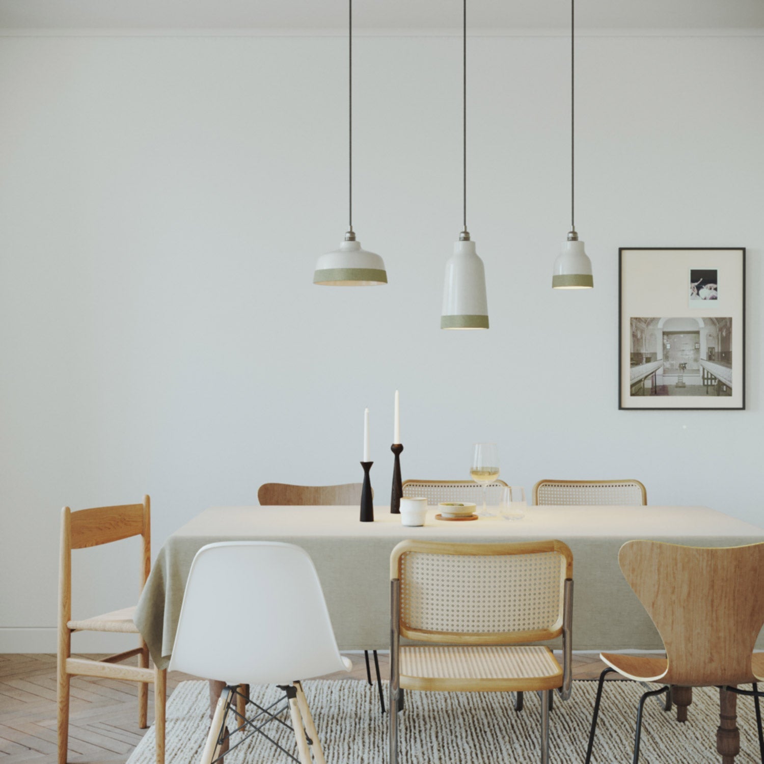 Paralume Vaso bicolore in ceramica Bianco e Verde salvia, collezione Materia - Made in Italy