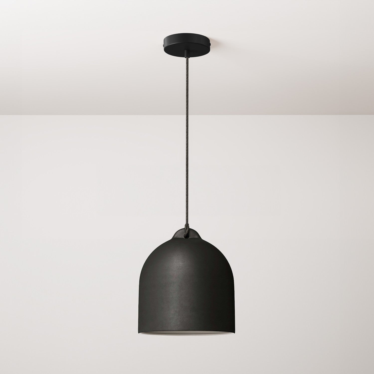 Pendant lamp with textile cable and lampshade Bell M in ceramic - Blackboard