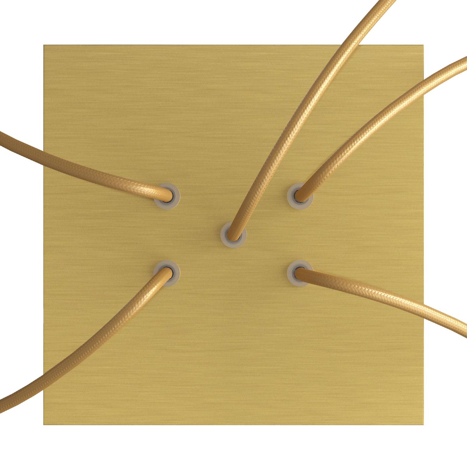 Rosone Rose - One quadrato, 200 mm con 5 fori e 4 fori laterali - Dibond Ottone satinato - Creative Cables