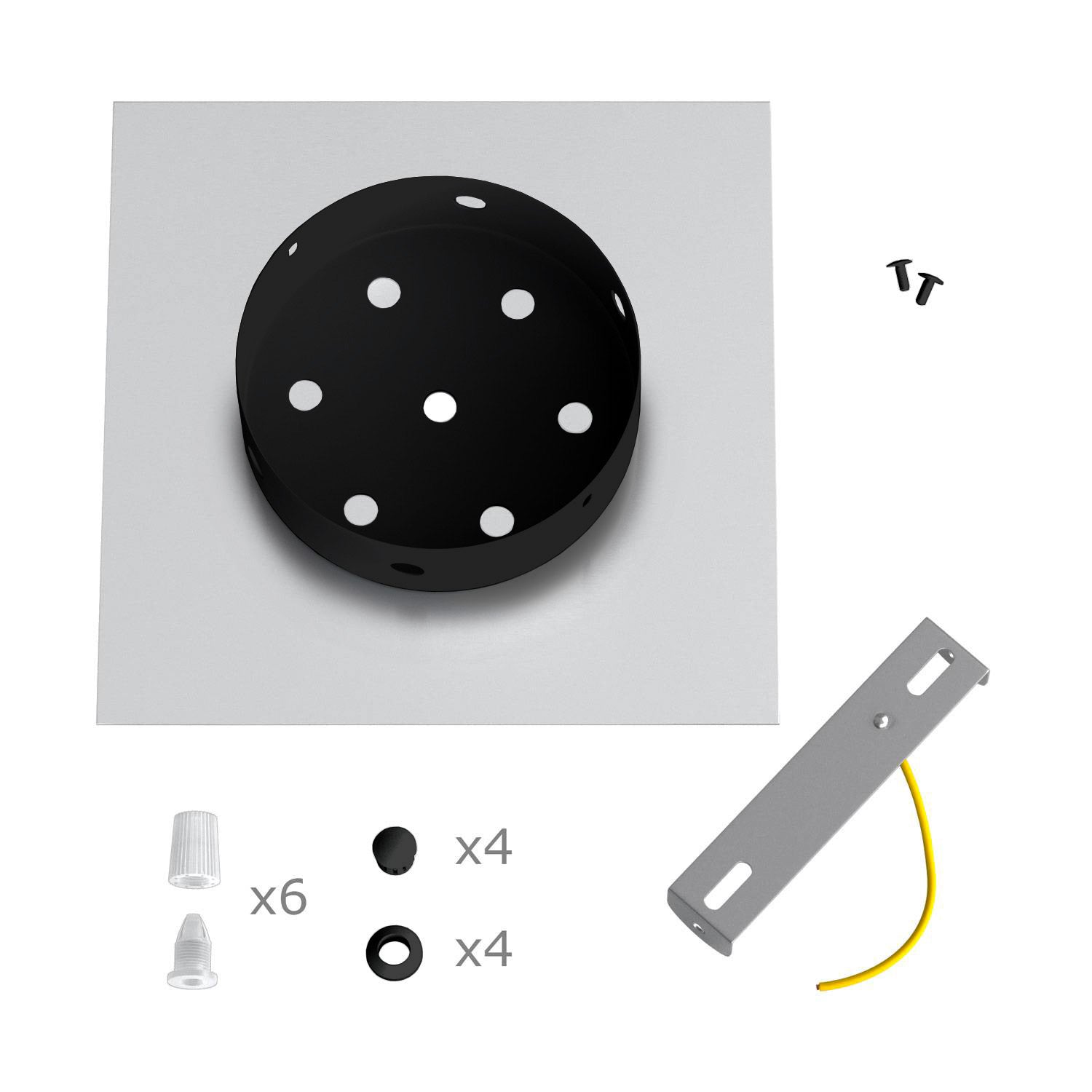 Rosone Rose-One quadrato, 200 mm con 6 fori e 4 fori laterali - Nero opaco Nero