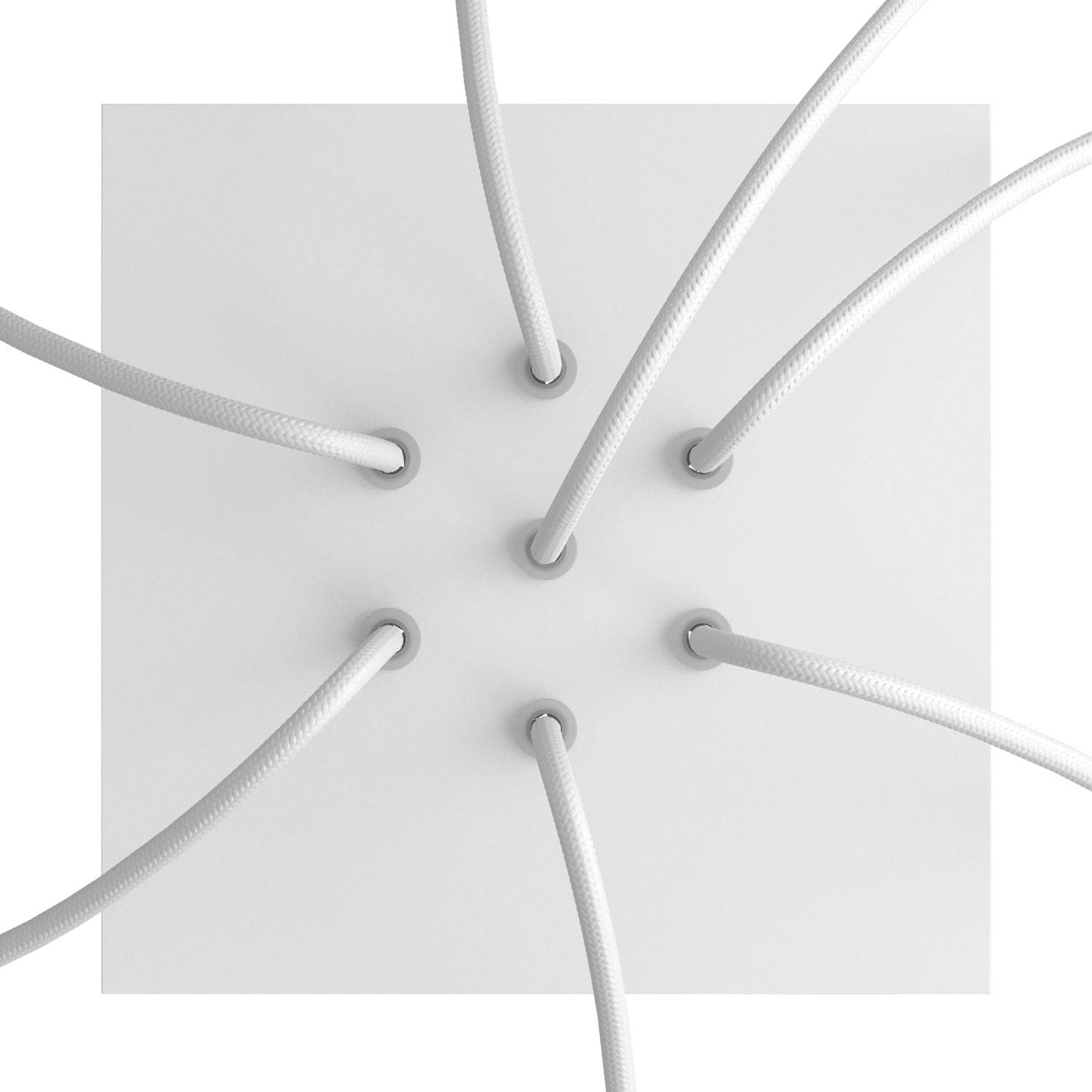 Rosone Rose - One quadrato, 200 mm con 7 fori e 4 fori laterali - Bianco opaco - Creative Cables