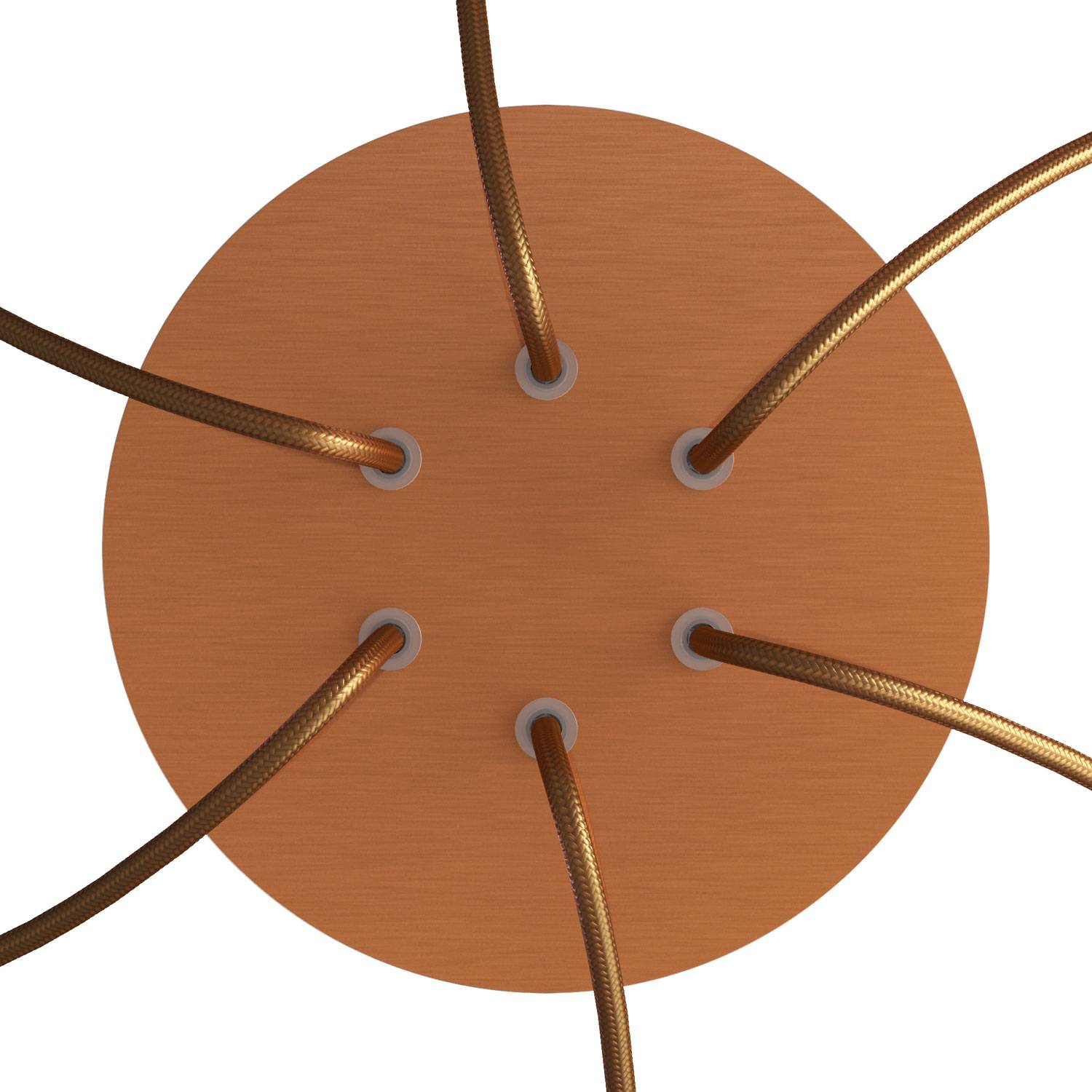 Rosone Rose-One rotondo, diametro 200 mm con 6 fori e 4 fori laterali - Dibond Rame satinato Bianco