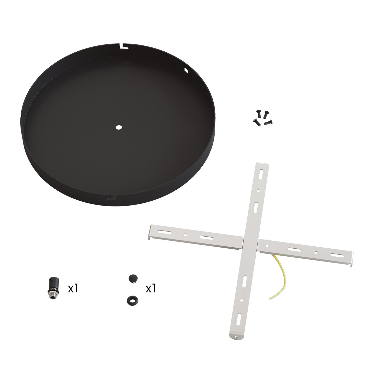 Rosone rotondo in alluminio Ø 30 cm con staffa e cavo di messa a terra, con 1 foro centrale - Nero 1