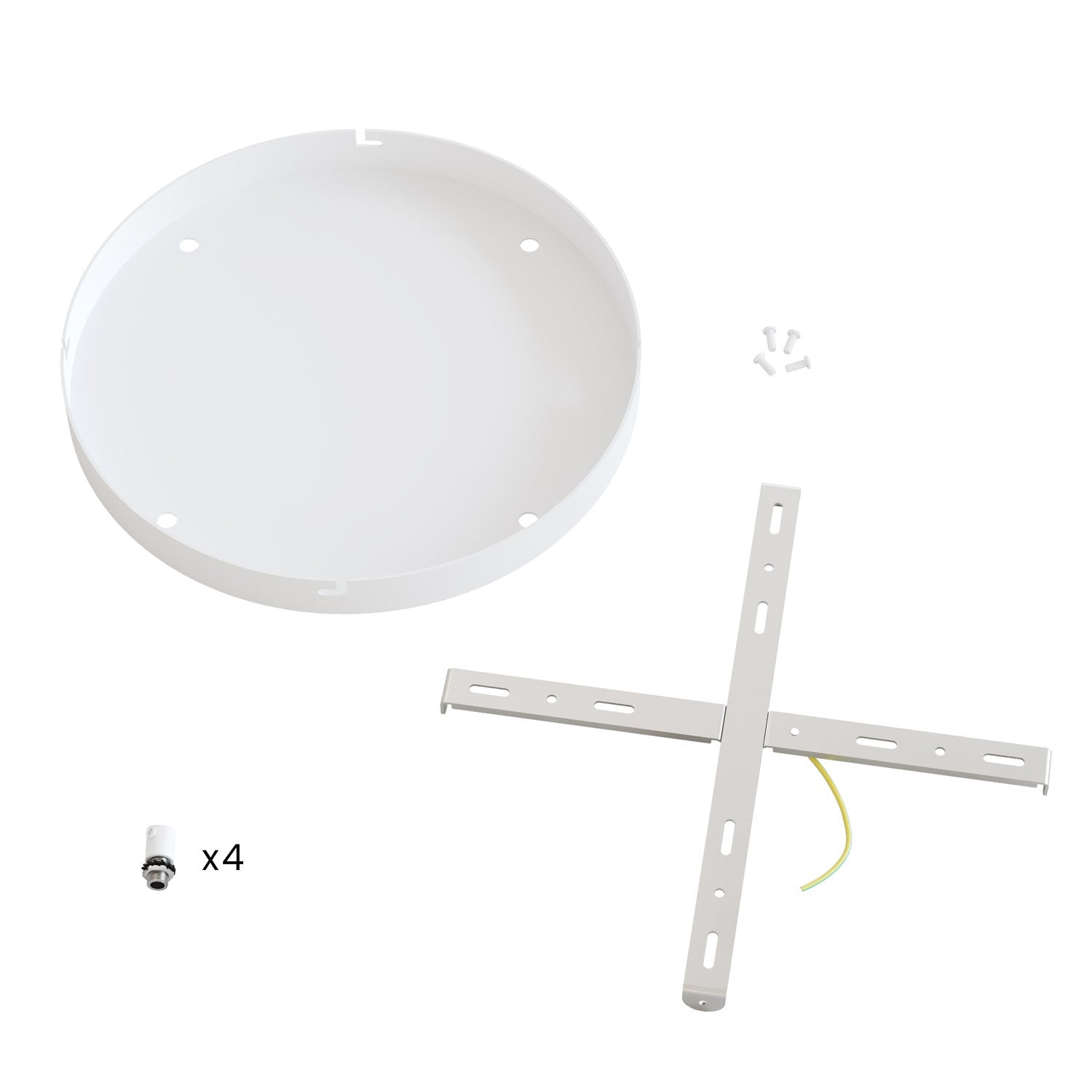 Rosone rotondo in alluminio Ø 30 cm con staffa e cavo di messa a terra, con 4 fori frontali - Bianco Opaco 0