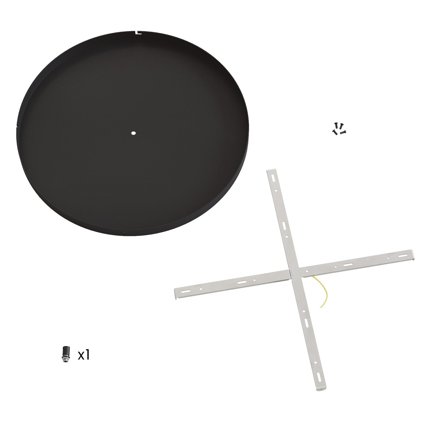 Rosone rotondo in alluminio Ø 50 cm con staffa e cavo di messa a terra, con 1 foro frontale - Nero 0
