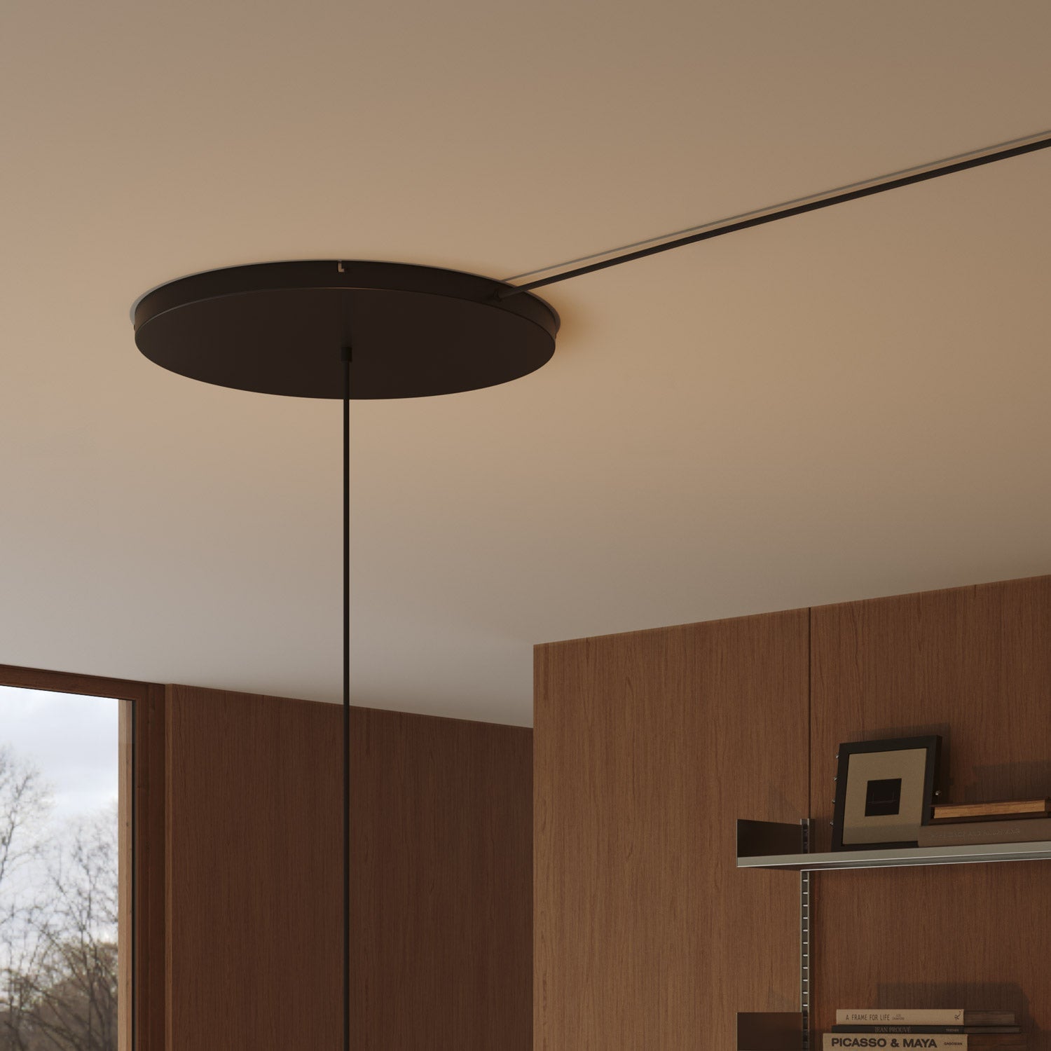 Rosone rotondo in alluminio Ø 50 cm con staffa e cavo di messa a terra, con 1 foro frontale - Nero 1