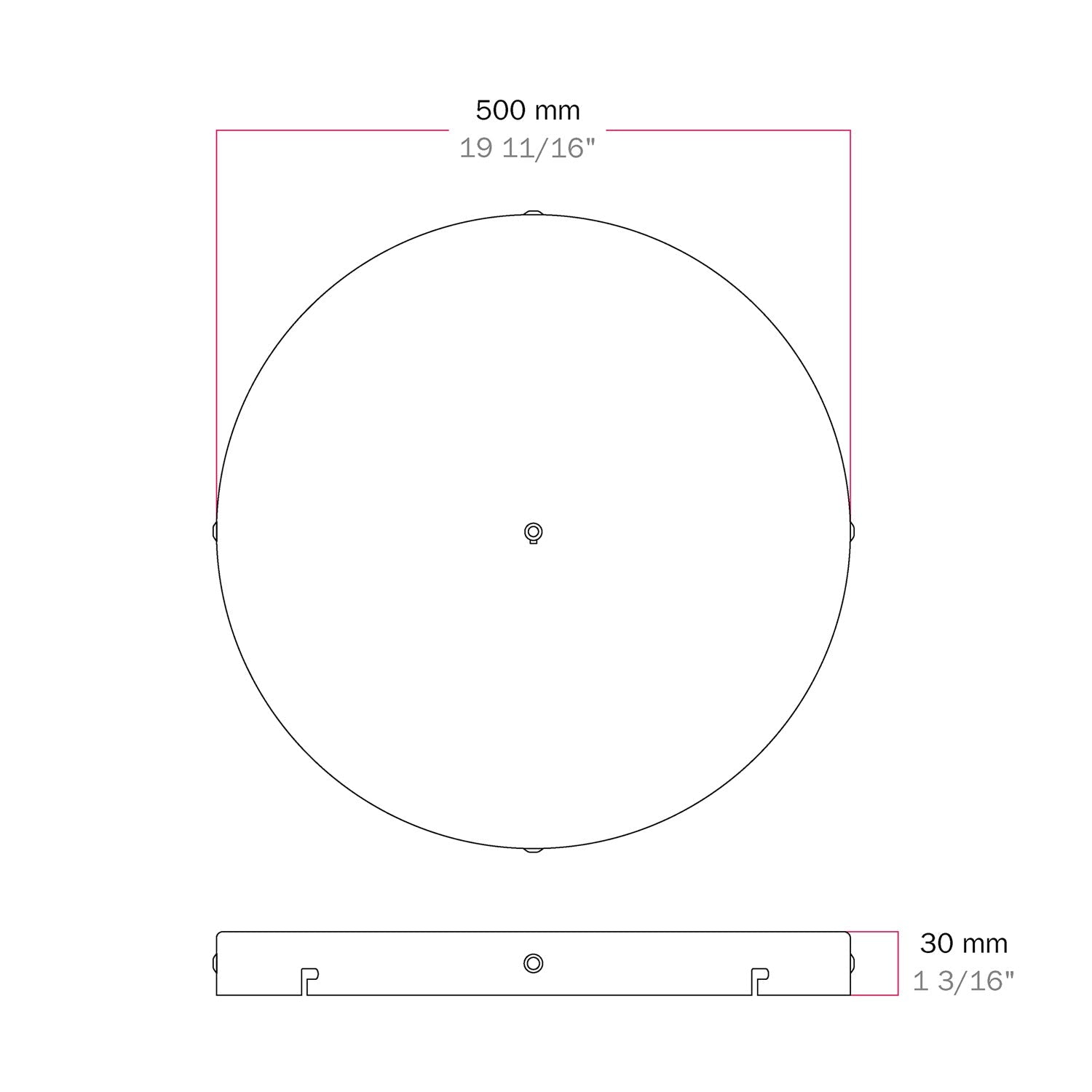 Rosone rotondo in alluminio Ø 50 cm con staffa e cavo di messa a terra, con 1 foro frontale - Nero 4