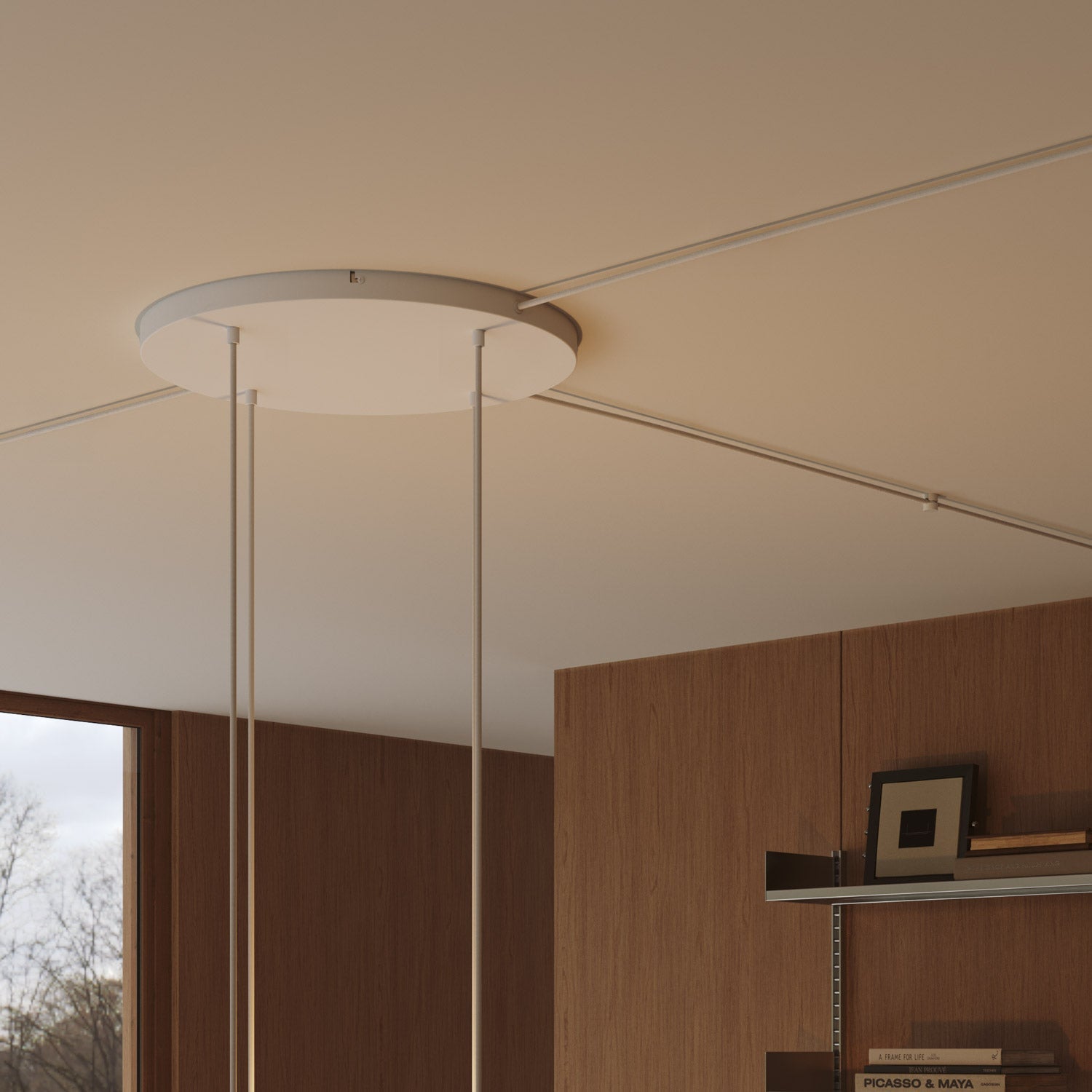 Rosone rotondo in alluminio Ø 50 cm con staffa e cavo di messa a terra, con 4 fori frontali - Bianco Opaco 3
