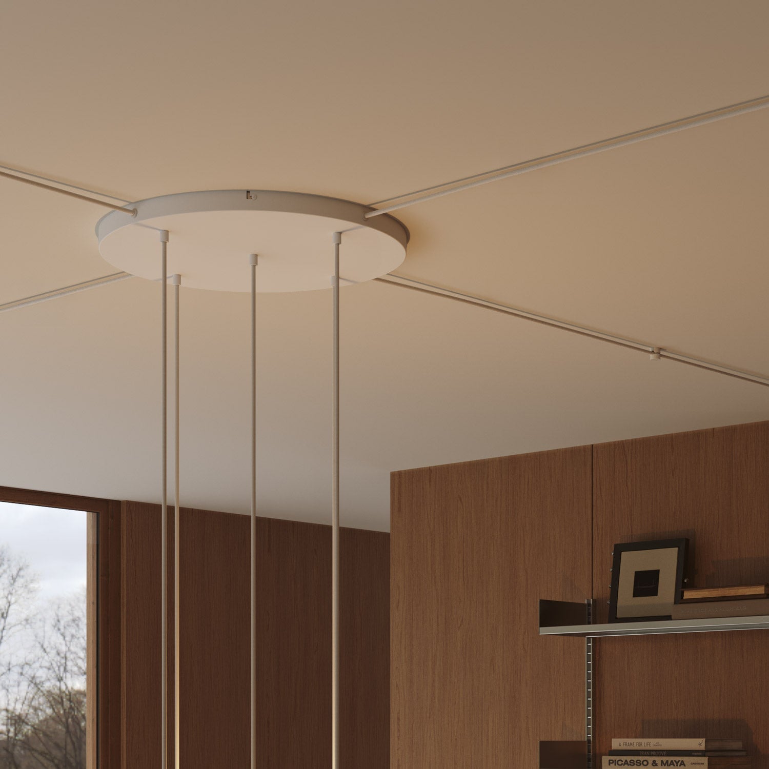 Rosone rotondo in alluminio Ø 50 cm con staffa e cavo di messa a terra, con 5 fori frontali - Bianco Opaco 4