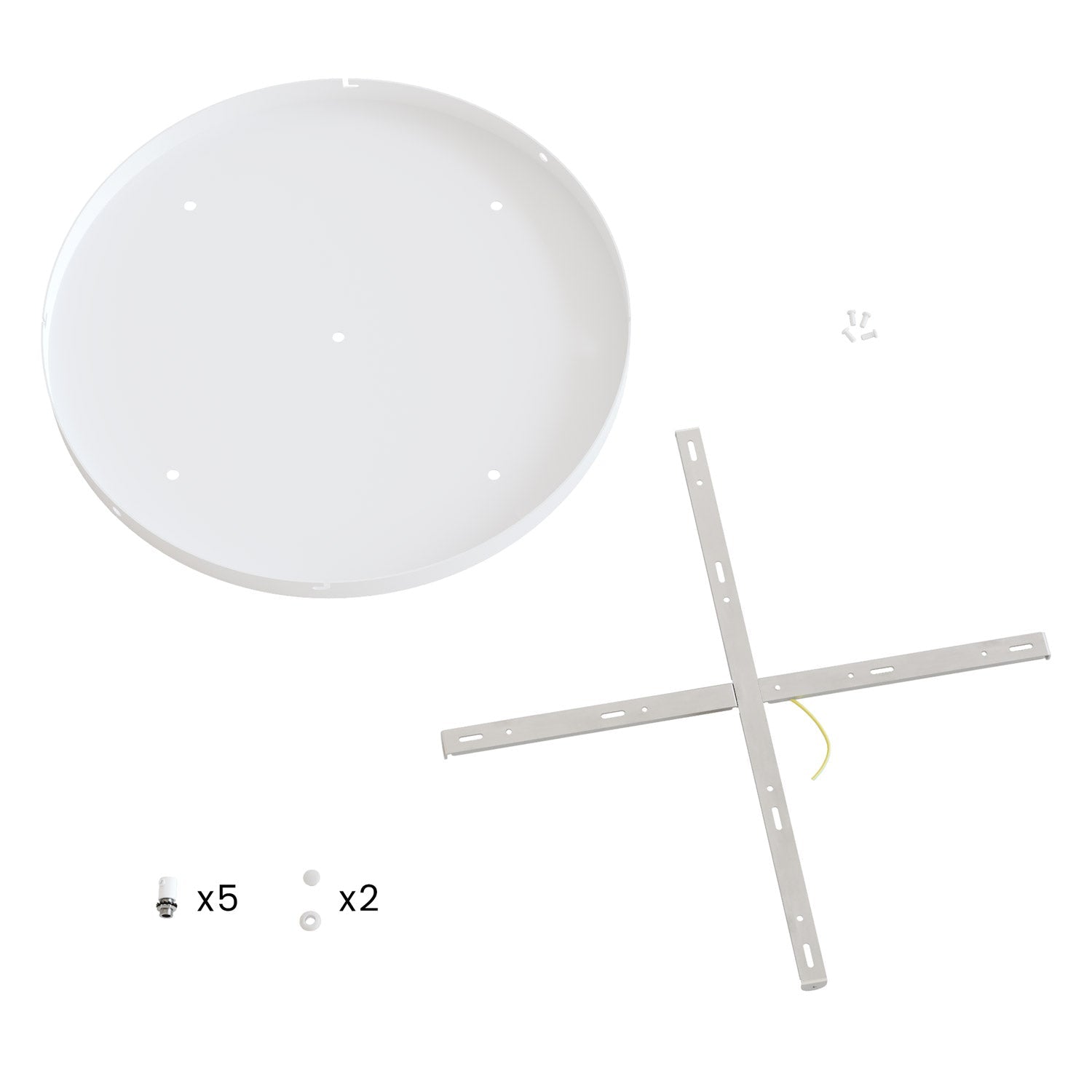 Rosone rotondo in alluminio Ø 50 cm con staffa e cavo di messa a terra, con 5 fori frontali - Bianco Opaco 2