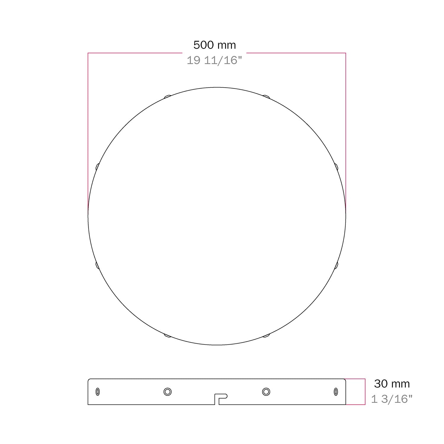 Rosone rotondo in alluminio Ø 50 cm con staffa e cavo di messa a terra, con 8 fori laterali - Bianco Opaco