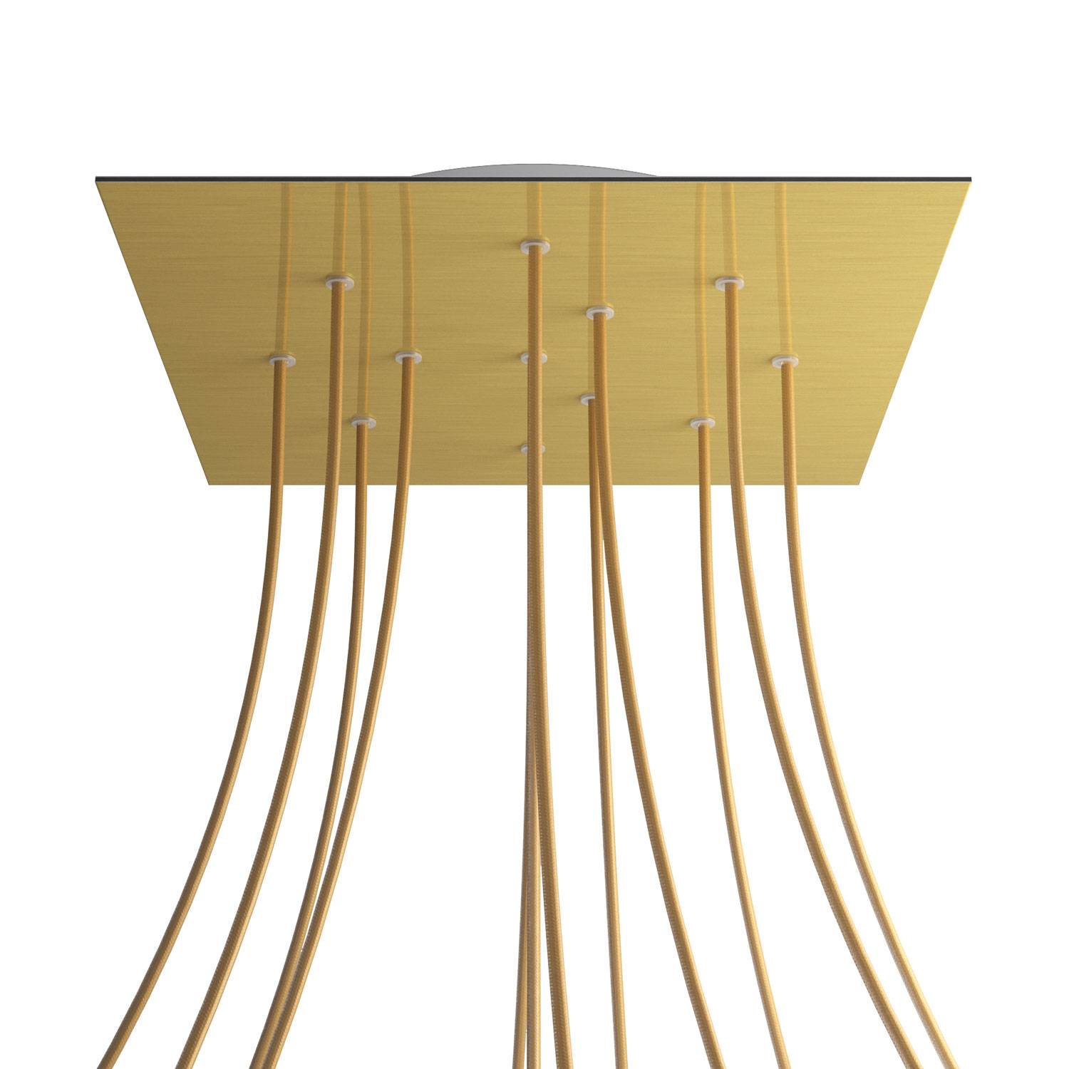 Rosone XXL Rose - One quadrato, 400 mm con 12 fori e 4 fori laterali - Dibond Ottone satinato - Creative Cables