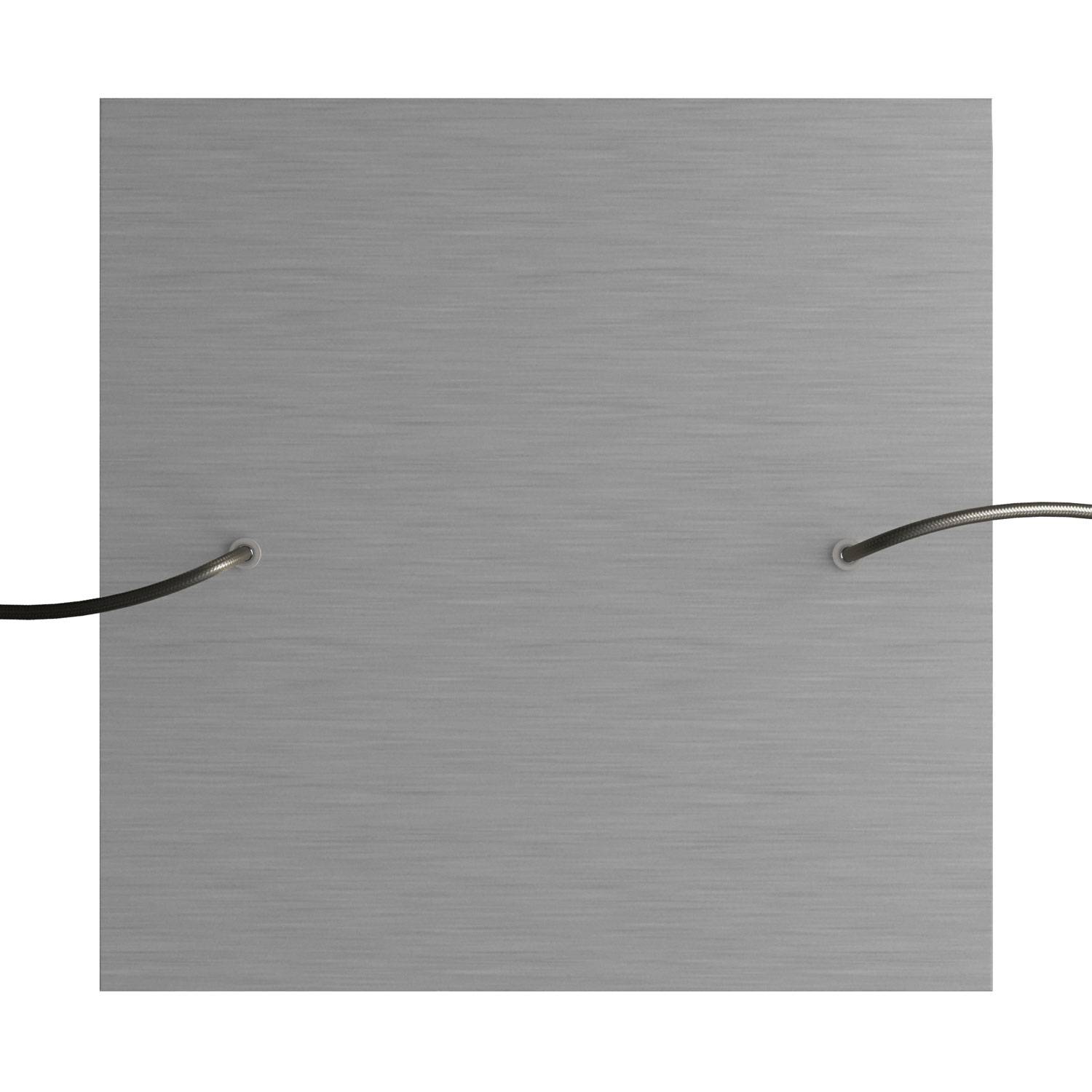 Rosone XXL Rose - One quadrato, 400 mm con 2 fori e 4 fori laterali - Dibond Acciaio satinato - Creative Cables