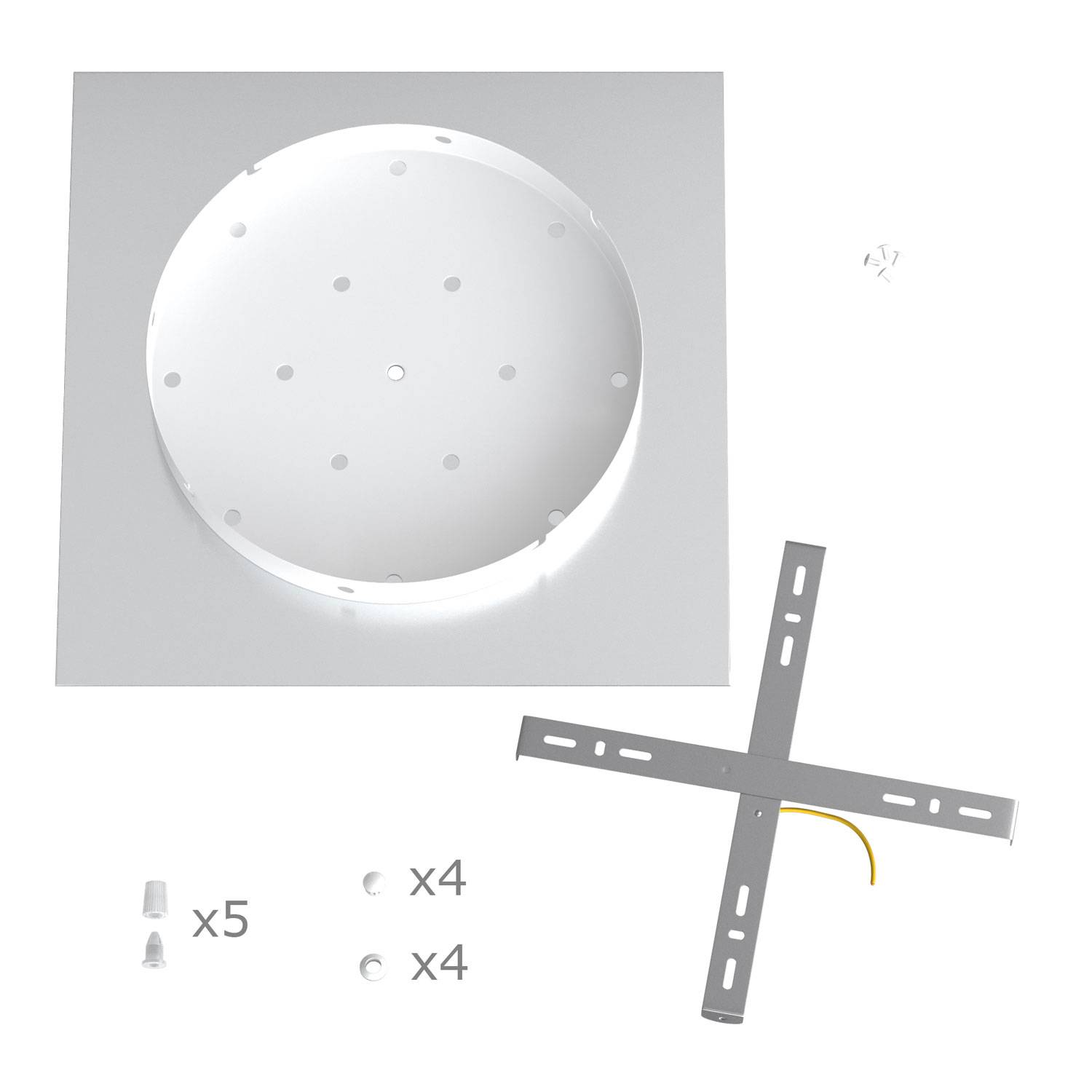 Rosone XXL Rose-One quadrato, 400 mm con 5 fori in linea e 4 fori laterali - Bianco opaco Bianco