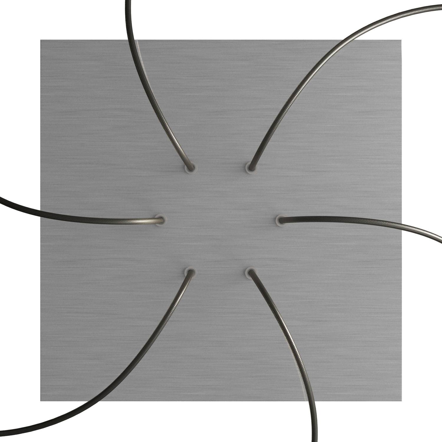 Rosone XXL Rose - One quadrato, 400 mm con 6 fori e 4 fori laterali - Dibond Acciaio satinato - Creative Cables