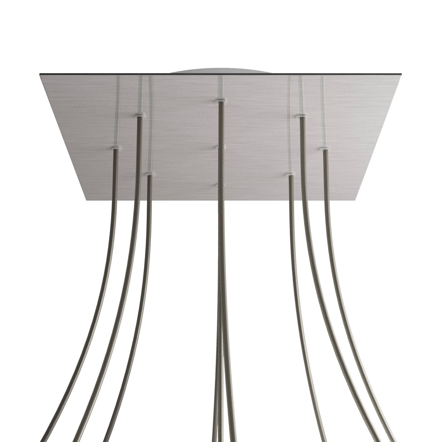 Rosone XXL Rose-One quadrato, 400 mm con 9 fori e 4 fori laterali - Dibond Acciaio satinato Bianco