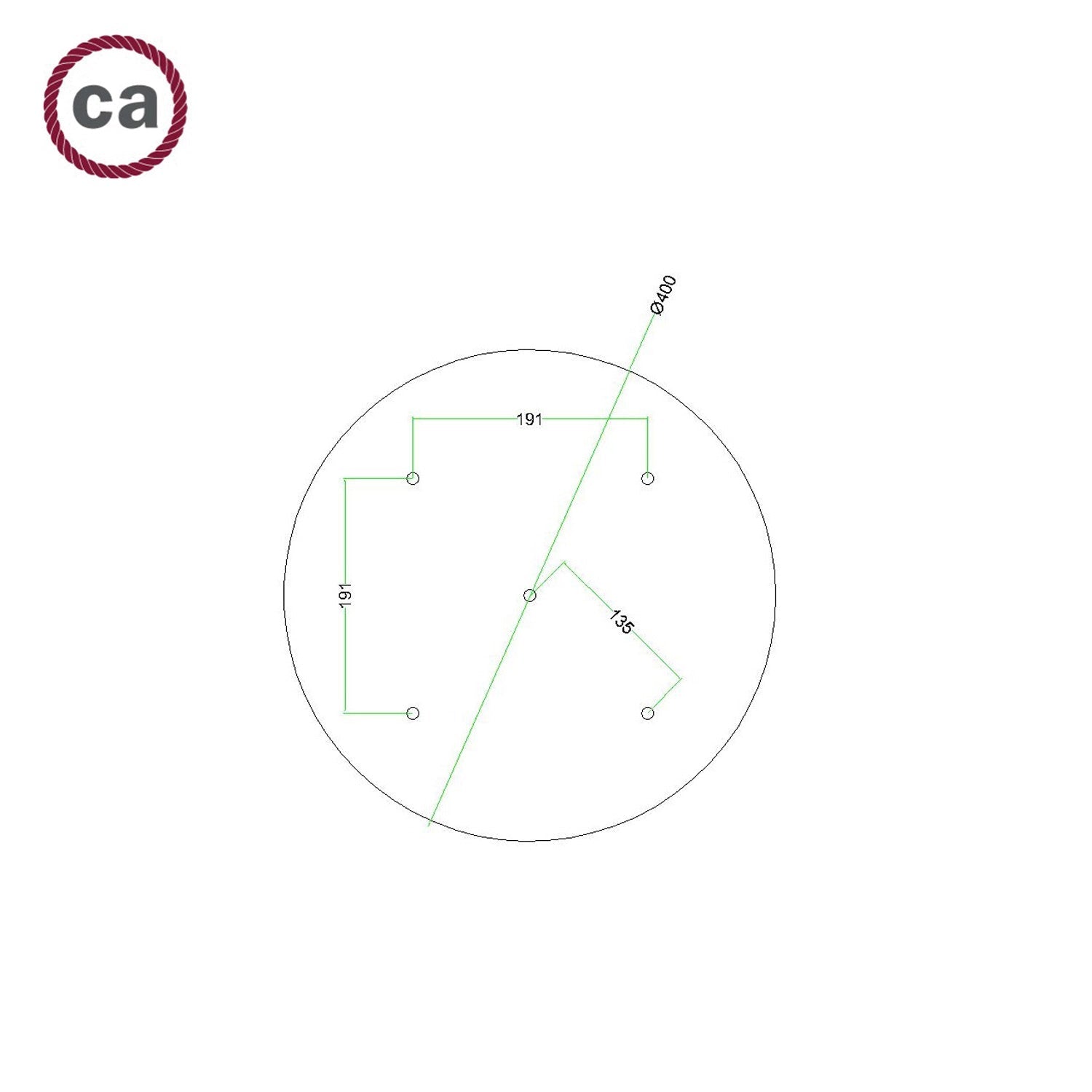 Rosone XXL Rose-One rotondo, diametro 400 mm con 5 fori e 4 fori laterali - Mostarda Bianco