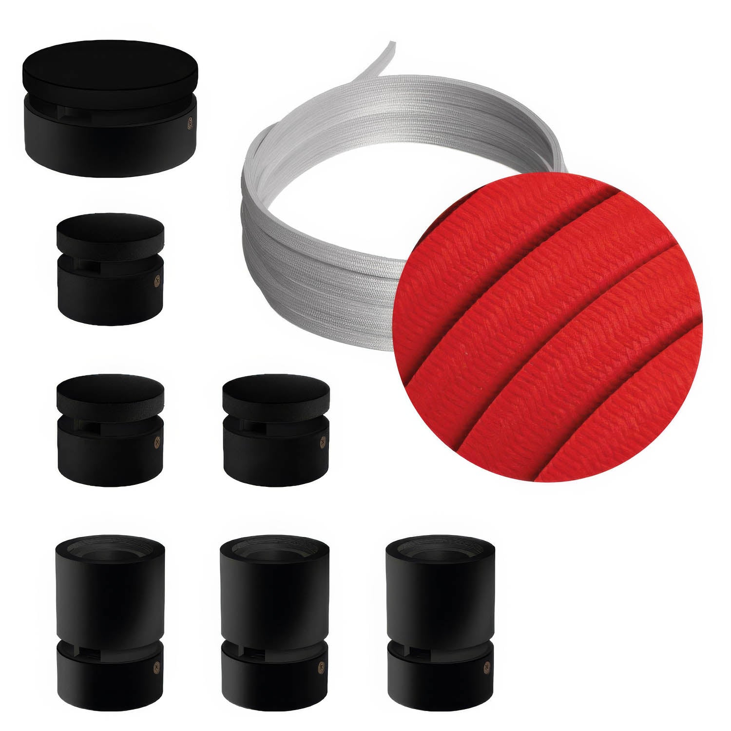 Sistema Filé Linear Kit - con cavo CM09 di 5 m per catenaria e 7 componenti in legno verniciato nero per interni