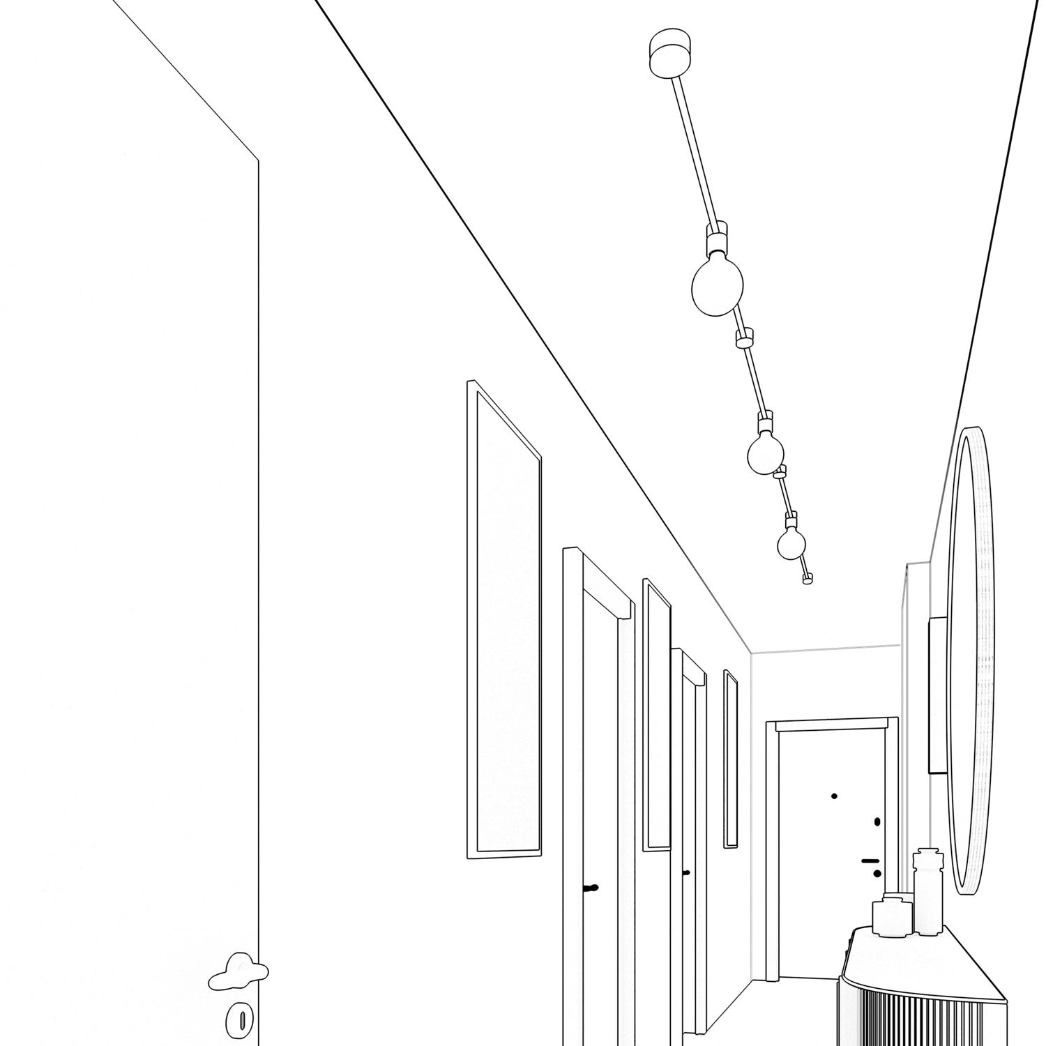 Sistema Filé Linear Kit - con cavo CM22 di 5 m per catenaria e 7 componenti in legno verniciato bianco per interni