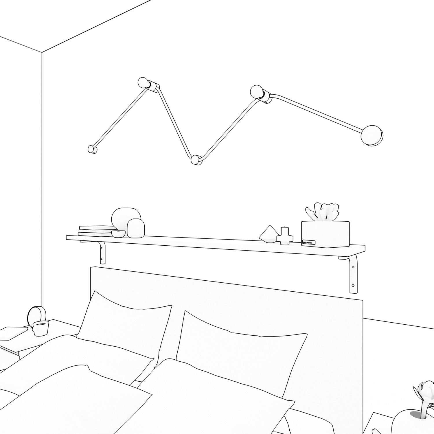 Sistema Filé Wiggle Kit - con cavo CF15 di 3 m per catenaria e 5 componenti in legno verniciato bianco per interni