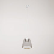 Sospensione per binari con lampadina Ghost a cono smoky - Bianco
