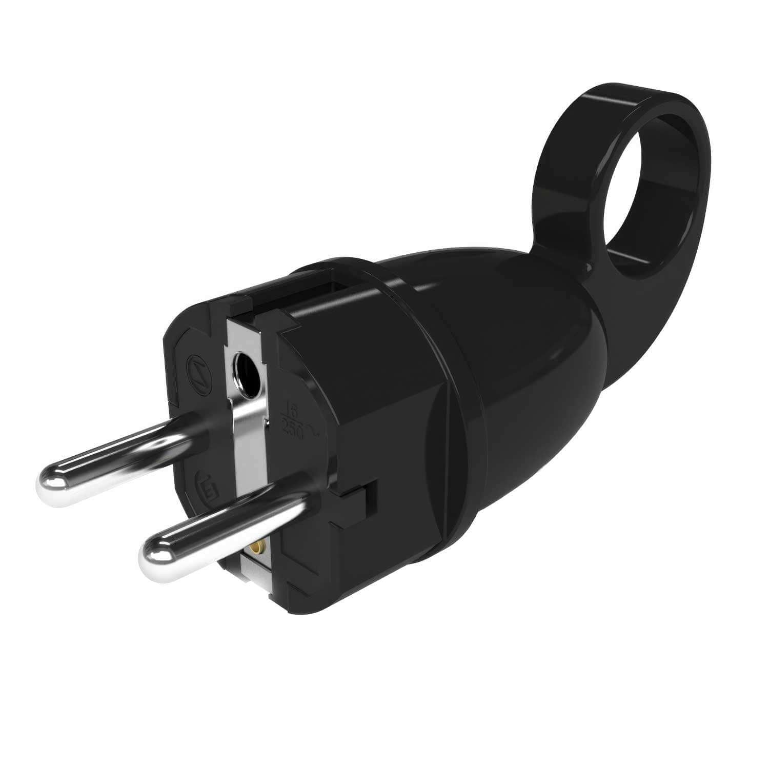 Spina Schuko Confort con anello 16A 250V - Nero